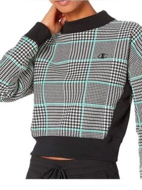 CHAMPION Reverse Weave Houndstooth Plaid Crop Sweatshirt Size S